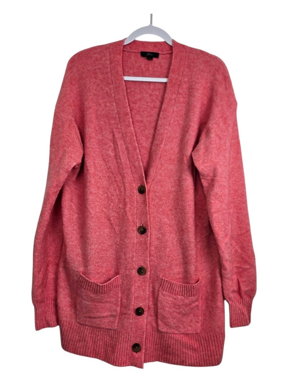 J.Crew Salmon Pink Alpaca Wool Blend Cardigan Large Cabincore Cozy Relaxed Fit